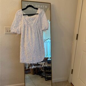 White sequin baby doll dress